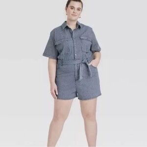 Chic Universal Thread Blue Striped Romper Size 14